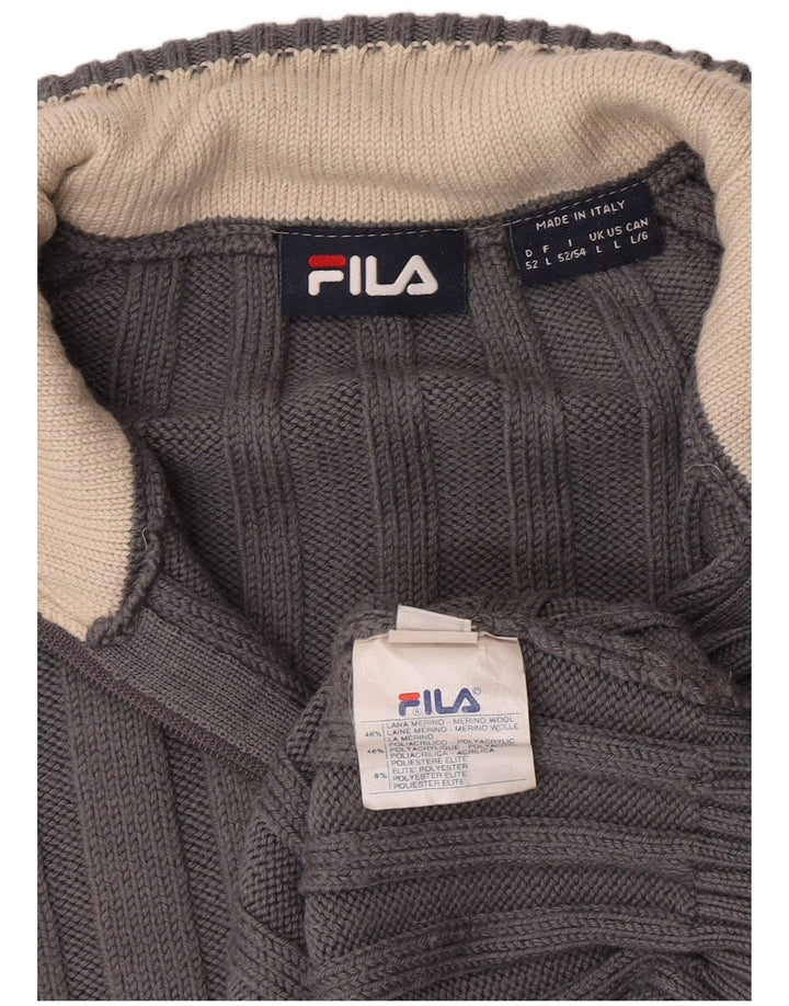 Męski sweter Fila z zamkiem błyskawicznym, duży, szary, wełna merynosów