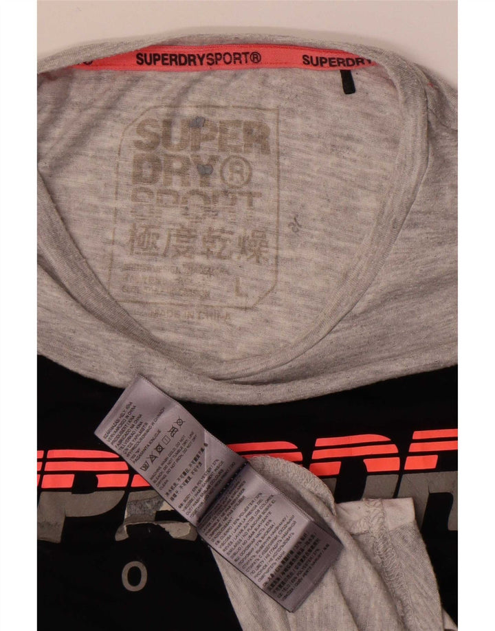 Męski T-shirt z grafiką Superdry, duży, szary, poliestrowy blok kolorów