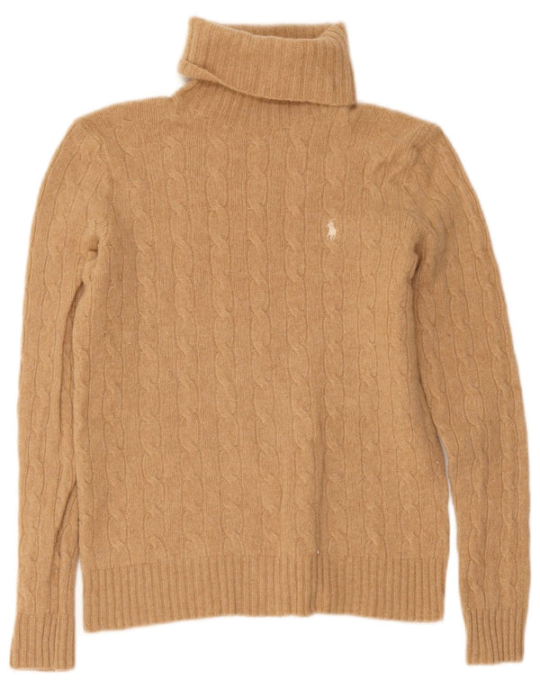 Sweter damski Polo Ralph Lauren z wywijanym dekoltem UK 12 Średni beżowy wełniany