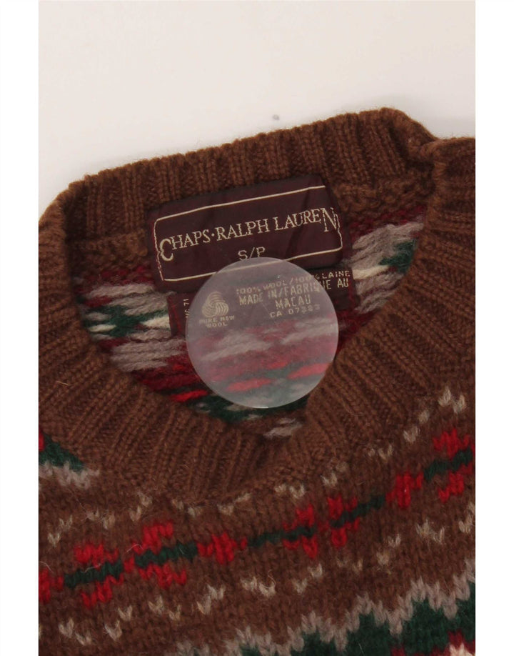 Męski sweter z wycięciem pod szyją Chaps, mały, brązowy, z czystej wełny Fair Isle