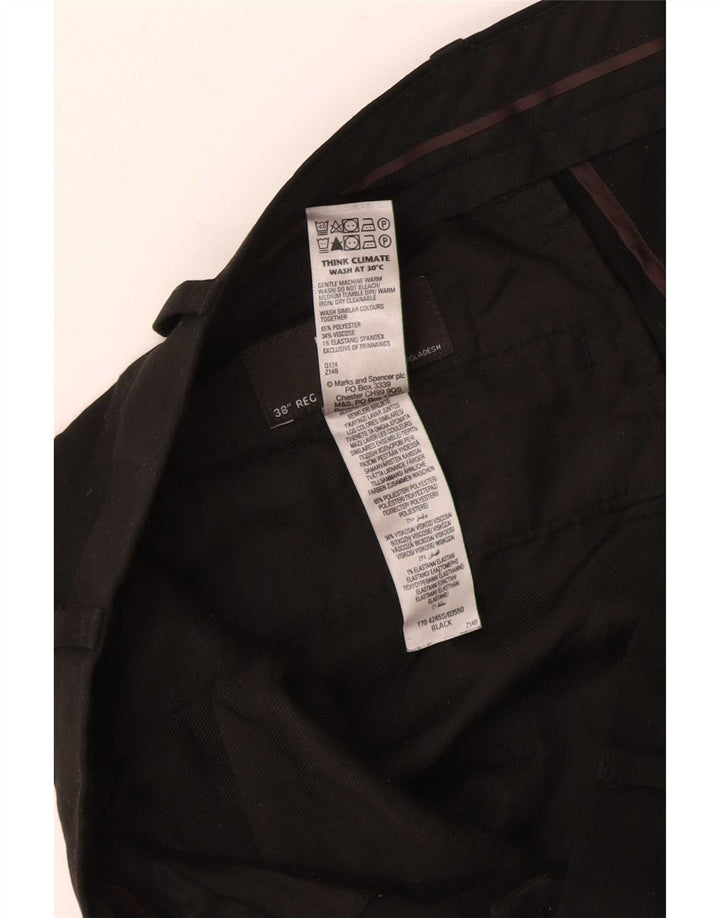 Marks & Spencer Męskie spodnie garniturowe slim fit W38 L28 Czarny poliester