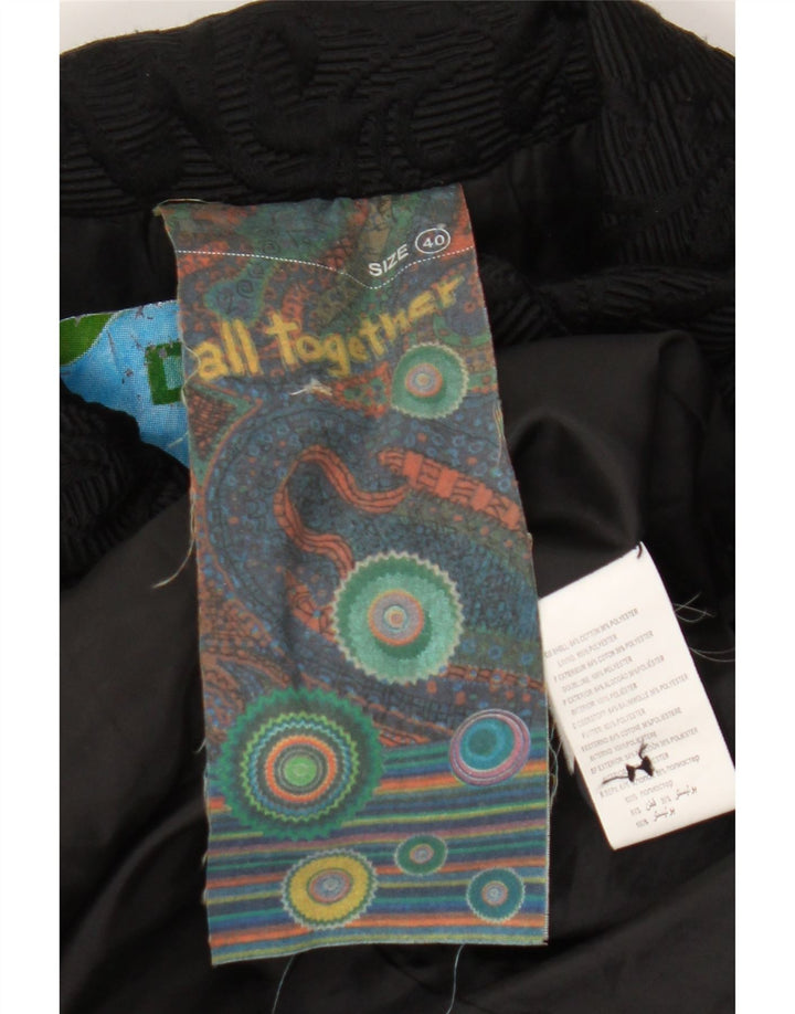 Desigual damski płaszcz EU 40, średni czarny, geometryczny, bawełniany