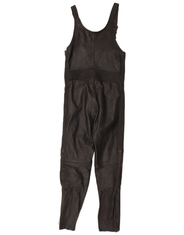 Damski kombinezon skórzany bez rękawów w stylu VINTAGE UK 12, średnia czarna skóra