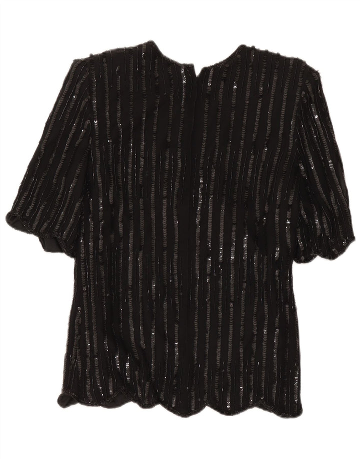 Damska wieczorowa bluzka Frank Usher Top UK 10 Small Black Paisley Silk