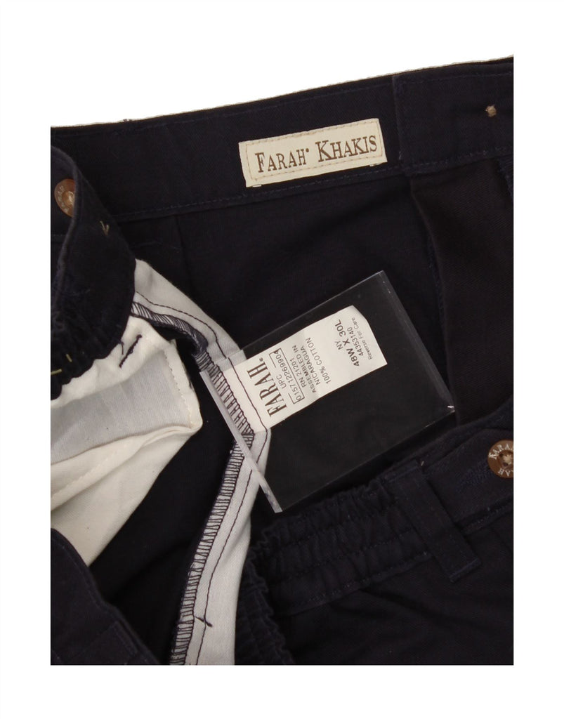 FARAH Mens Khakis Pegged Chino Trousers W48 L30 Navy Blue Cotton Vintage Farah and Second-Hand Farah from Messina Hembry 