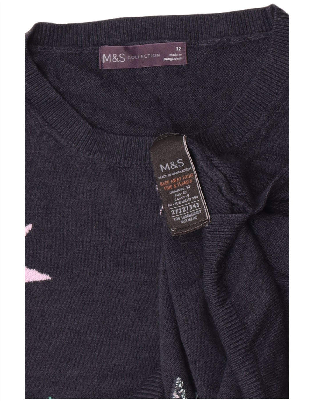 Sweter damski Marks & Spencer z okrągłym dekoltem, UK 12, średni granatowy