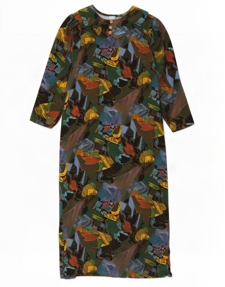 Vintage damska sukienka maxi w abstrakcyjny wzór UK 16, duża, wielobarwna