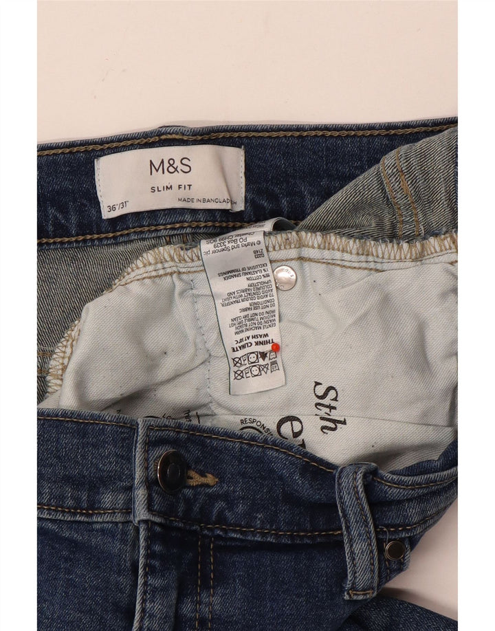 Marks & Spencer Męskie jeansy slim W36 L31 Niebieskie, bawełniane