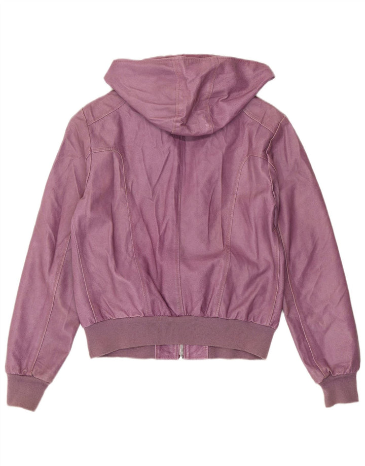 BATA I WIĘCEJ Damska krótka kurtka z kapturem UK 12, skórzana w kolorze średniofioletowym