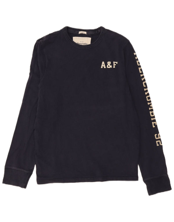 Męski top z grafiką Abercrombie & Fitch z długim rękawem, XL, granatowy, bawełniany