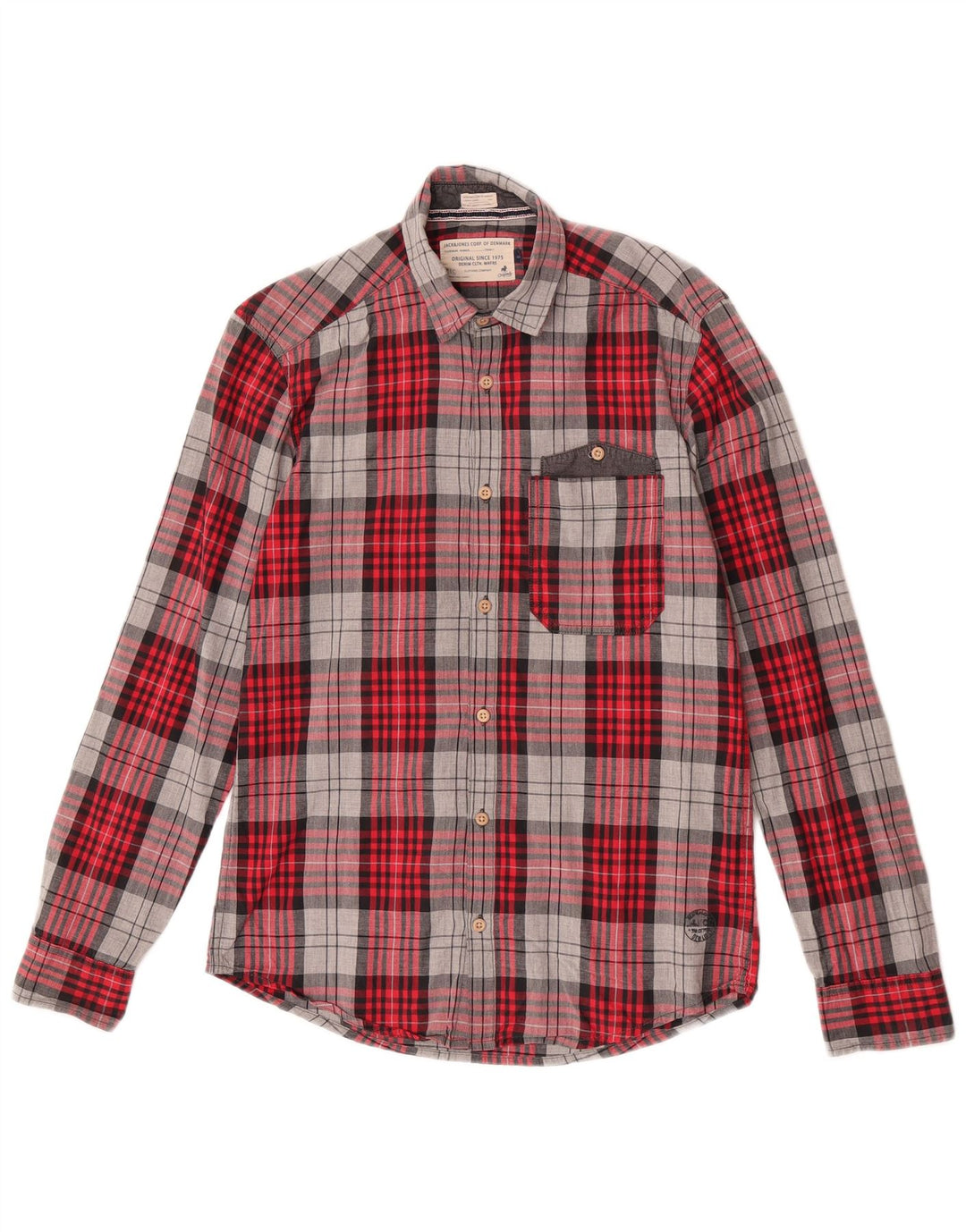 Męska koszula flanelowa Jack & Jones, mała, bawełniana w czerwoną kratę