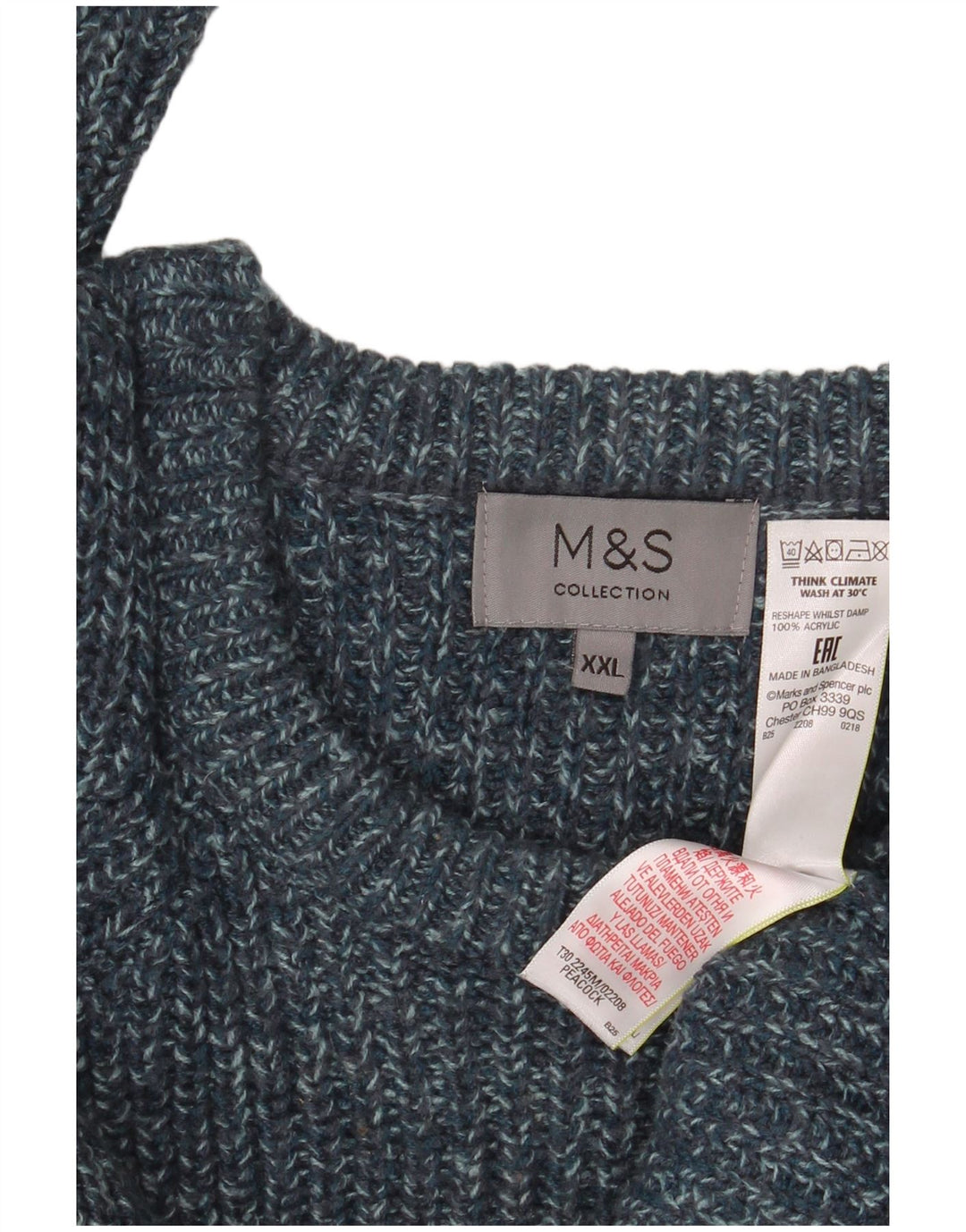 Marks & Spencer Męski sweter z okrągłym dekoltem 2XL Niebieski nakrapiany akryl