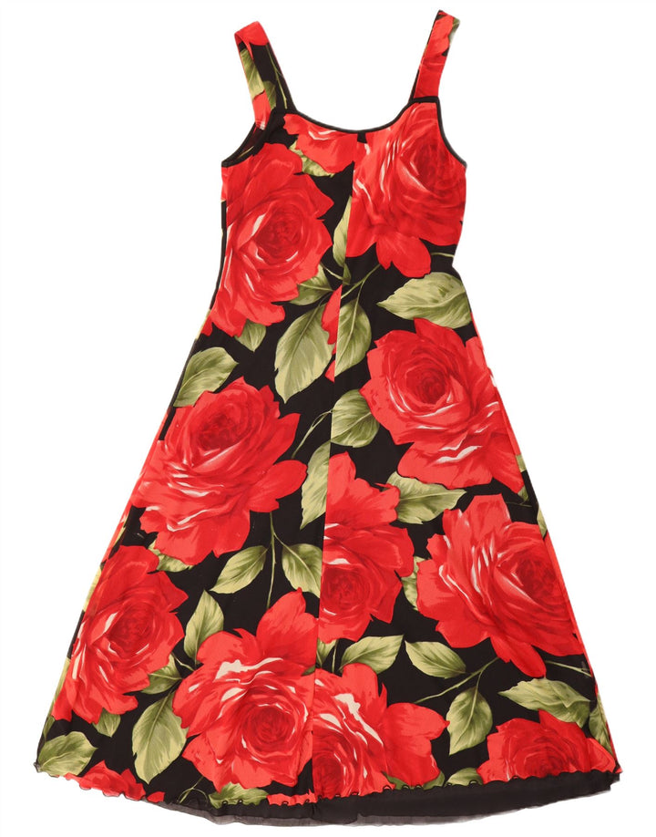 Damska sukienka maxi bez rękawów w stylu VINTAGE UK 12 Średni czarny kwiatowy poliamid