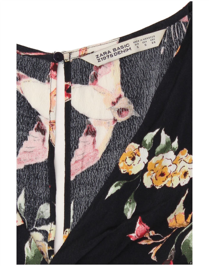 Kombinezon damski Zara UK 10 Small, czarny, w kwiaty, wiskoza