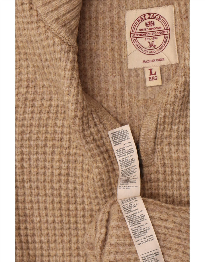 Męski sweter z zamkiem błyskawicznym Fat Face, duży, beżowy, akrylowy