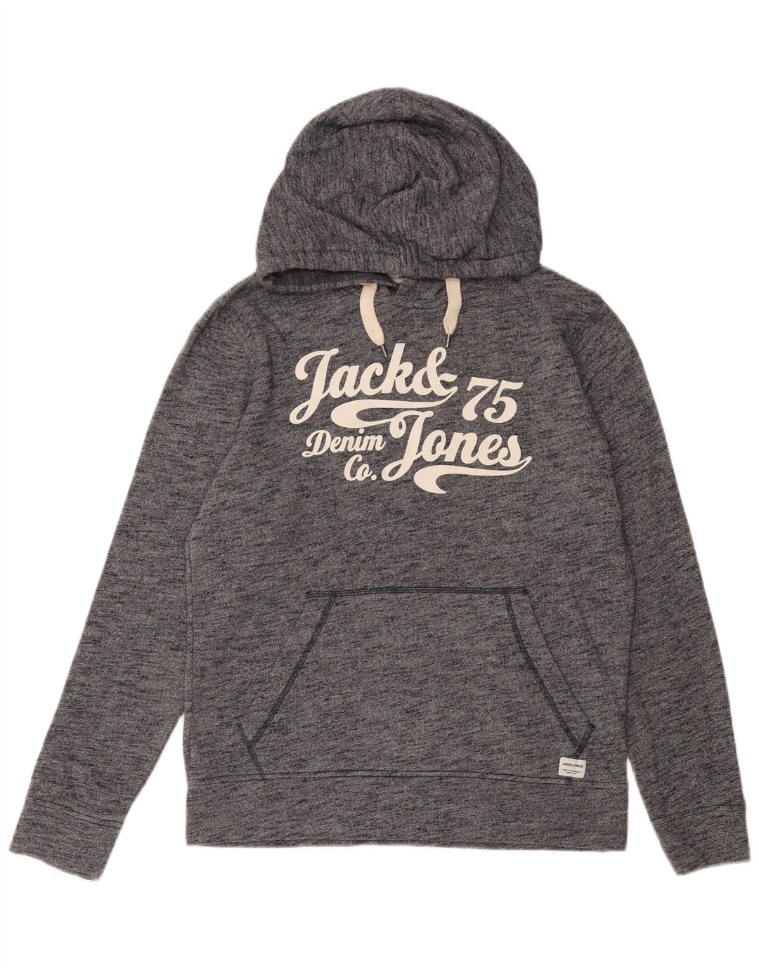 JACK & JONES Męski sweter z kapturem i grafiką, mały, granatowy, bawełniany w cętki