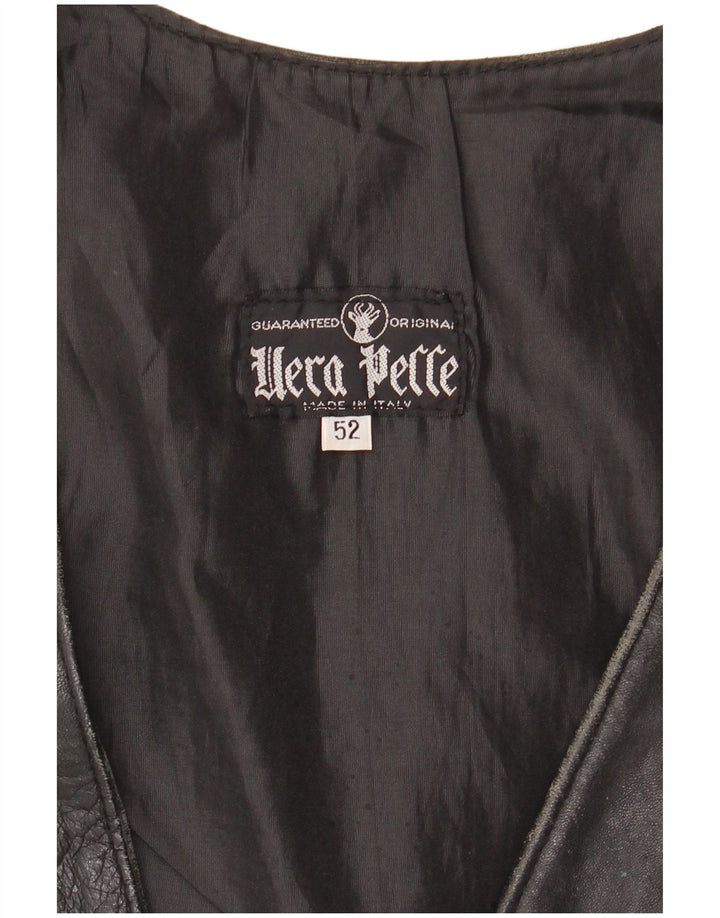 VINTAGE Męska kamizelka skórzana IT 52 duża czarna skóra