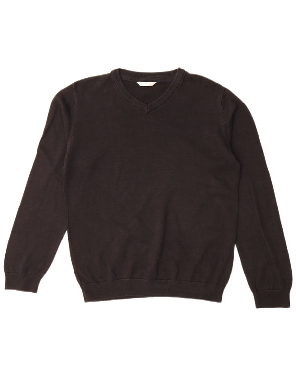 Marks & Spencer Chłopięcy sweter z dekoltem w kształcie litery V, 14-15 lat, czarny, bawełniany