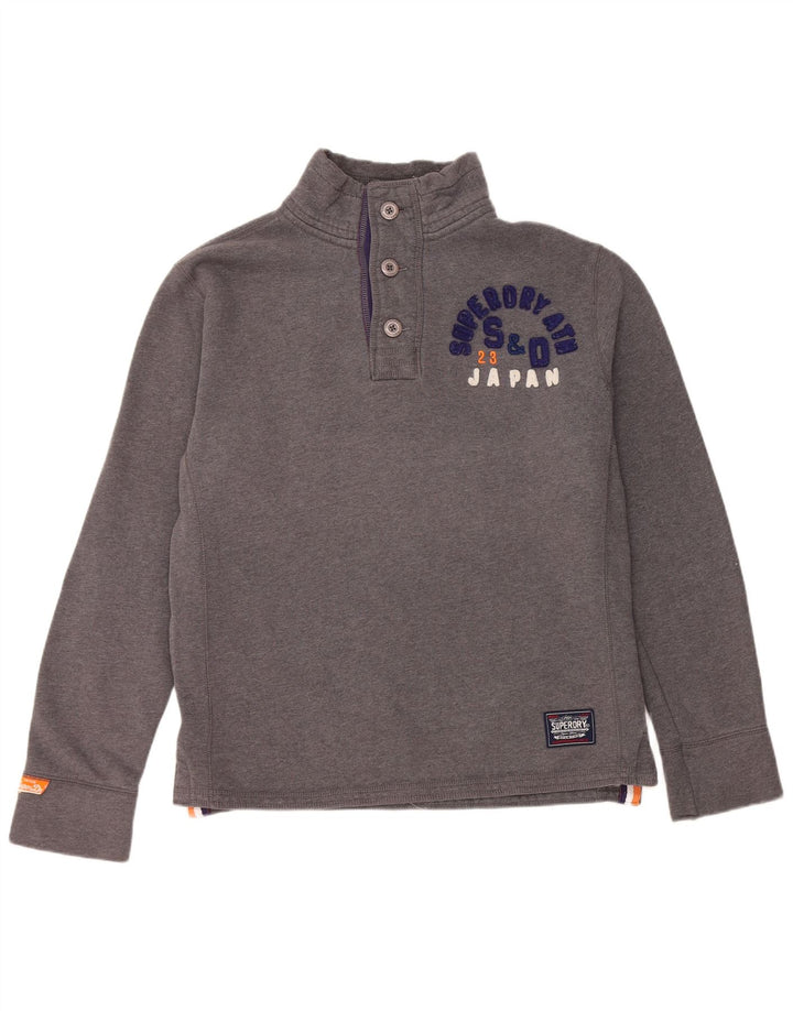 Męski sweter Superdry z grafiką i dekoltem w serek, duży, szary, bawełniany