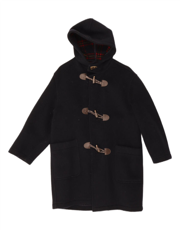 Vintage męski płaszcz z kapturem UK 38, średni granatowy, dziewicza wełna