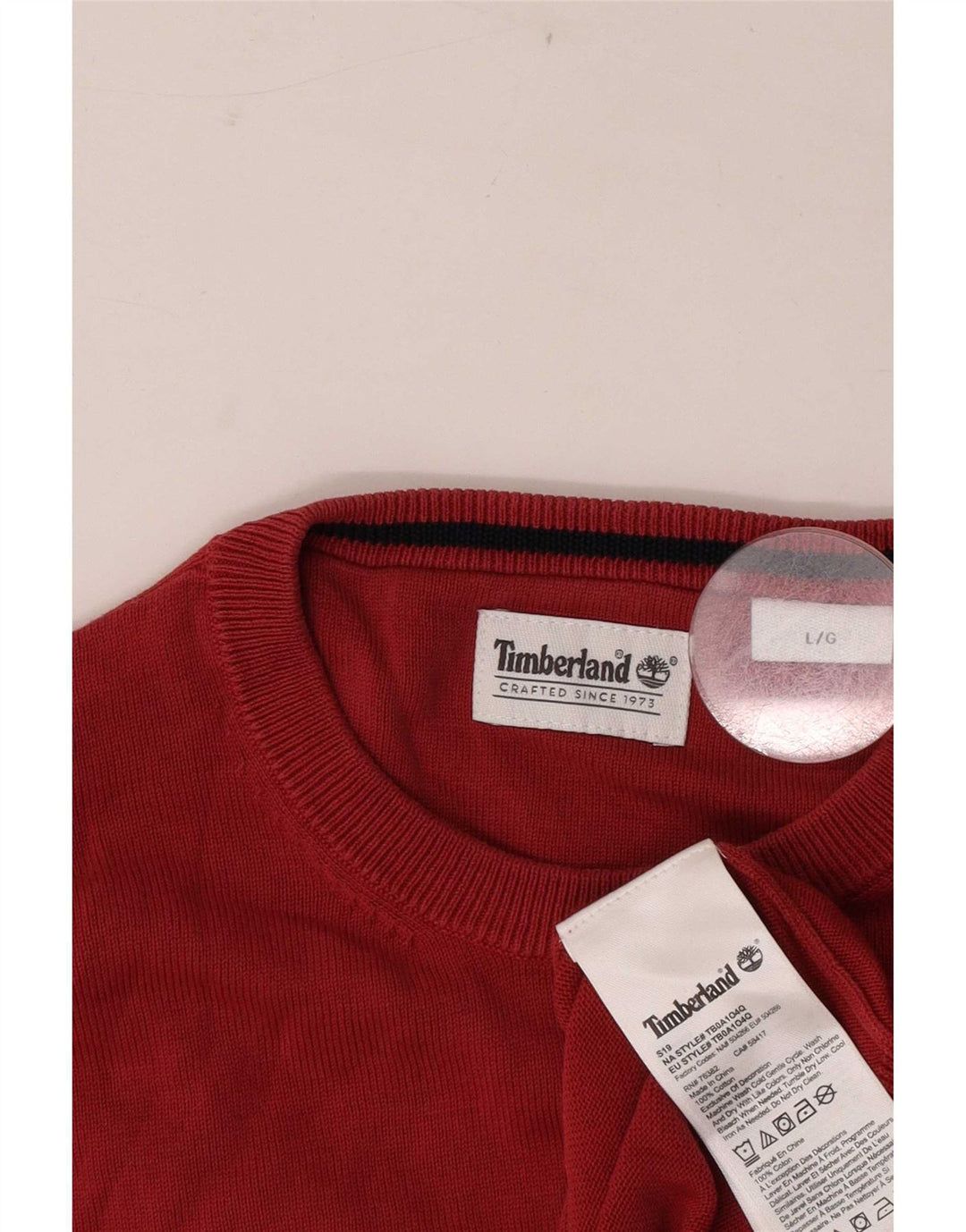 Męski sweter Timberland z okrągłym dekoltem, duży, czerwony, bawełniany