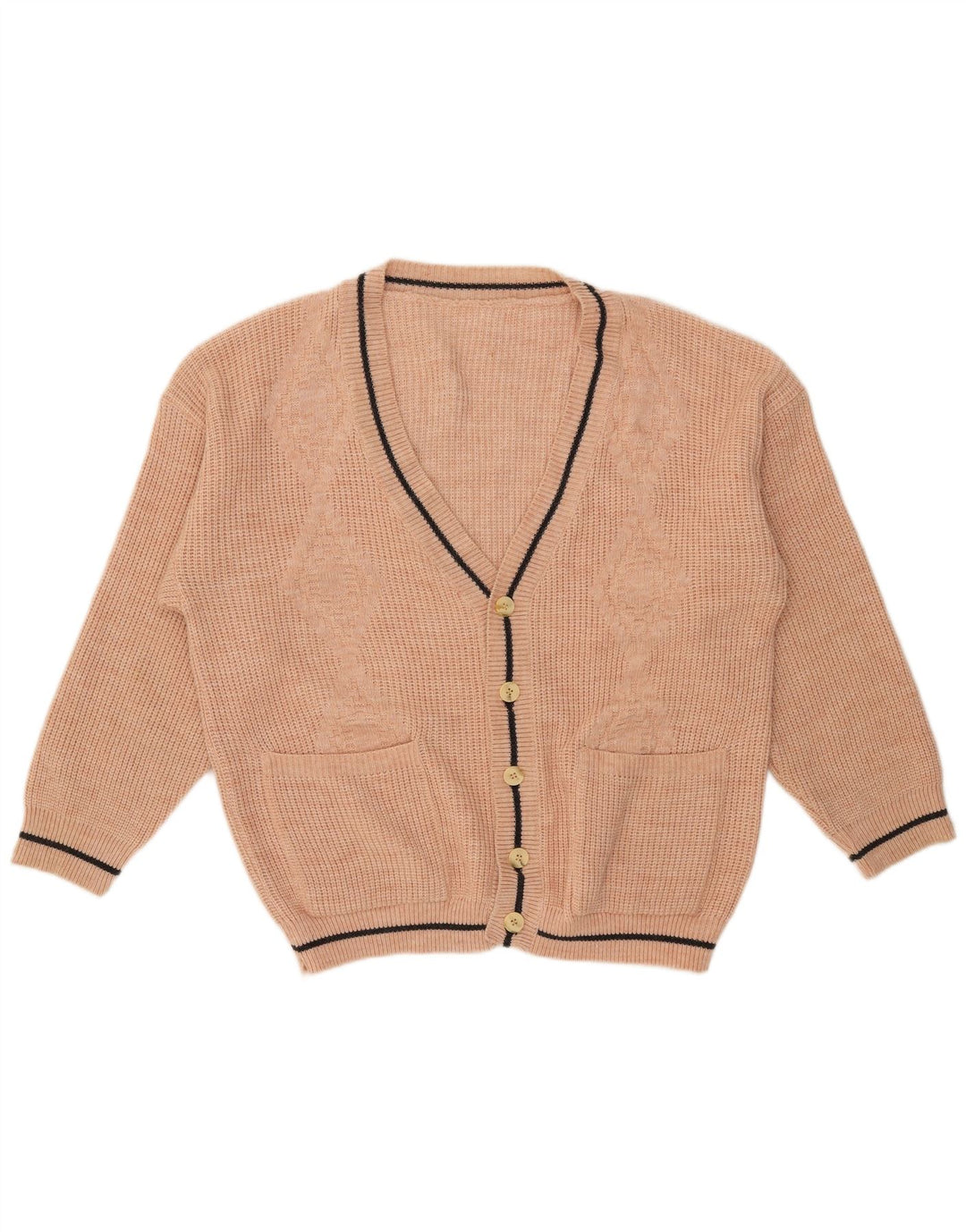 Vintage męski sweter o luźnym kroju, średni beżowy akryl