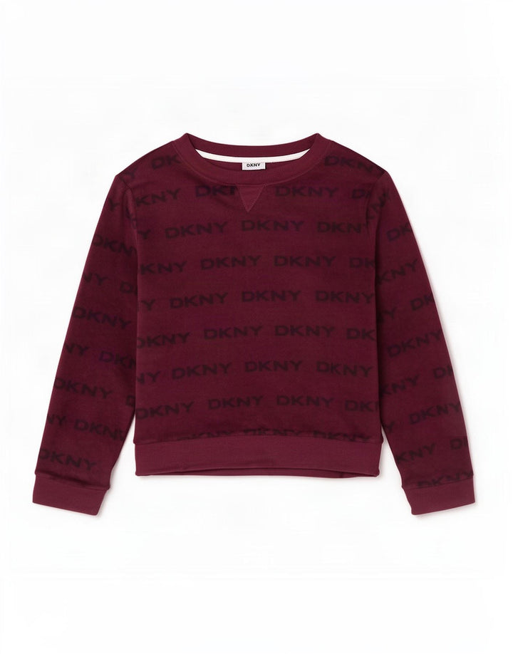 Damski graficzny top Dkny z długim rękawem, UK 18 XL, bordowy poliester
