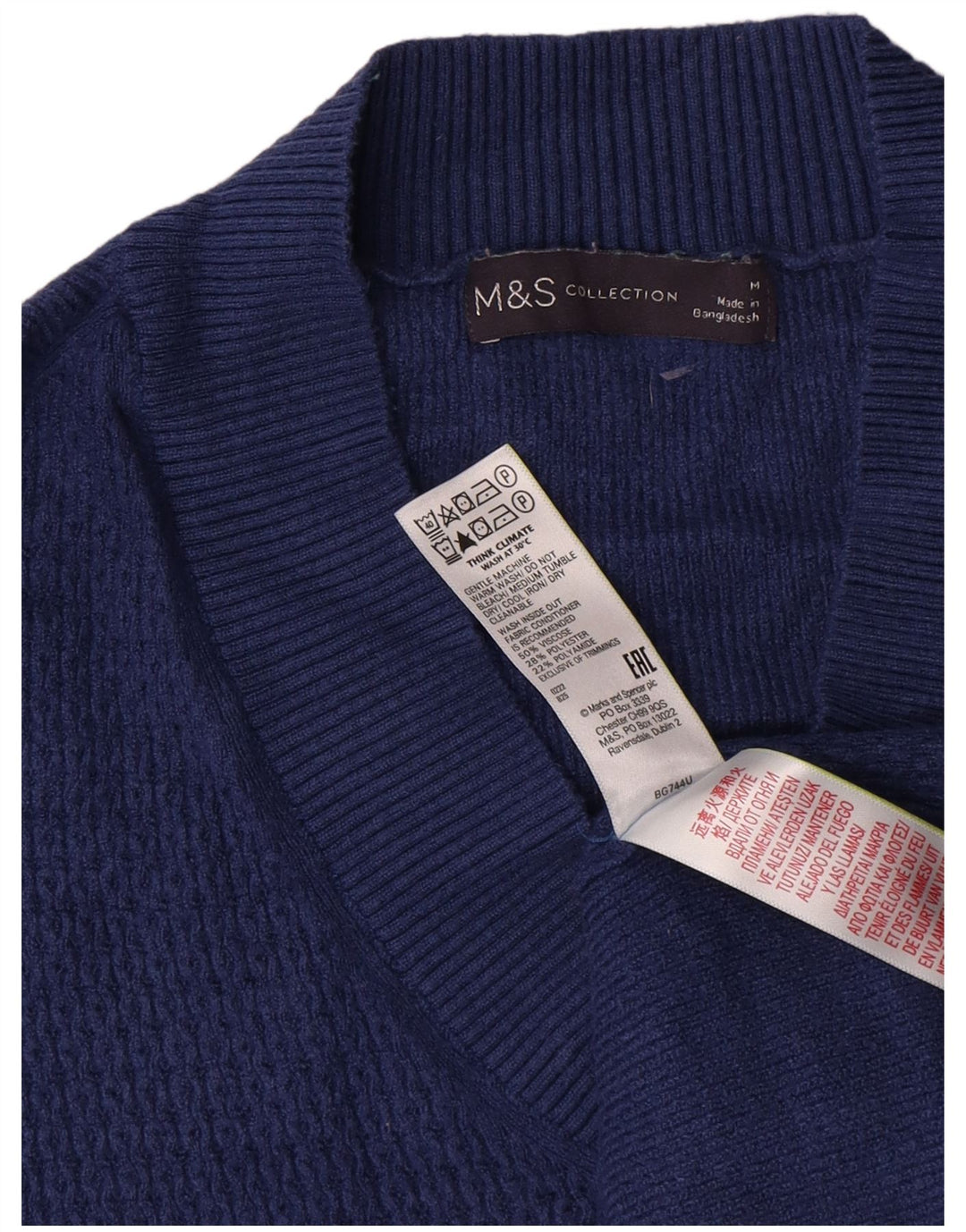 Marks & Spencer Męski sweter z dekoltem w kształcie litery V, średnioniebieska wiskoza