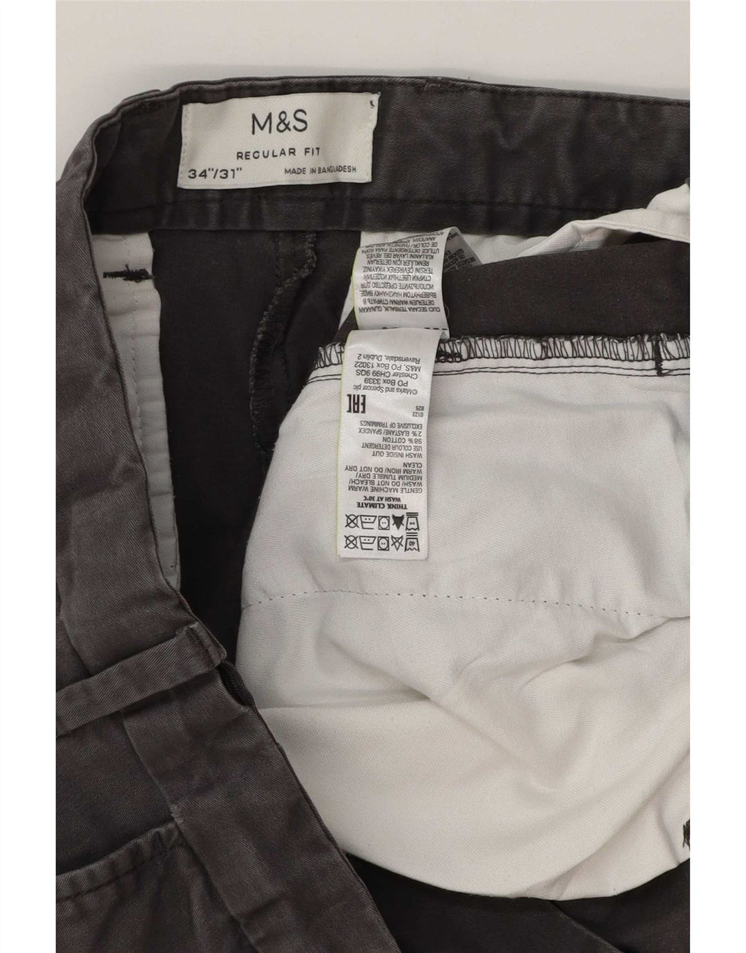 Męskie spodnie chino o regularnym kroju Marks & Spencer W34 L30 Szara bawełna