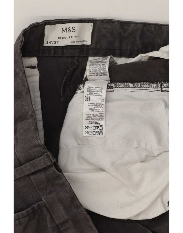 Męskie spodnie chino o regularnym kroju Marks & Spencer W34 L30 Szara bawełna