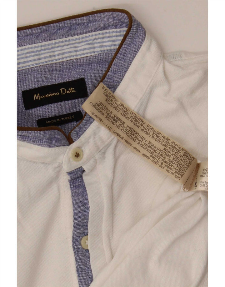 Męska koszulka polo Massimo Dutti, średnia biała bawełna