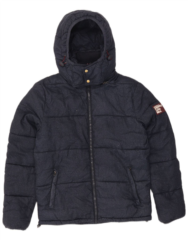 Męska ocieplana kurtka z kapturem Superdry UK 40, duża granatowa, poliestrowa