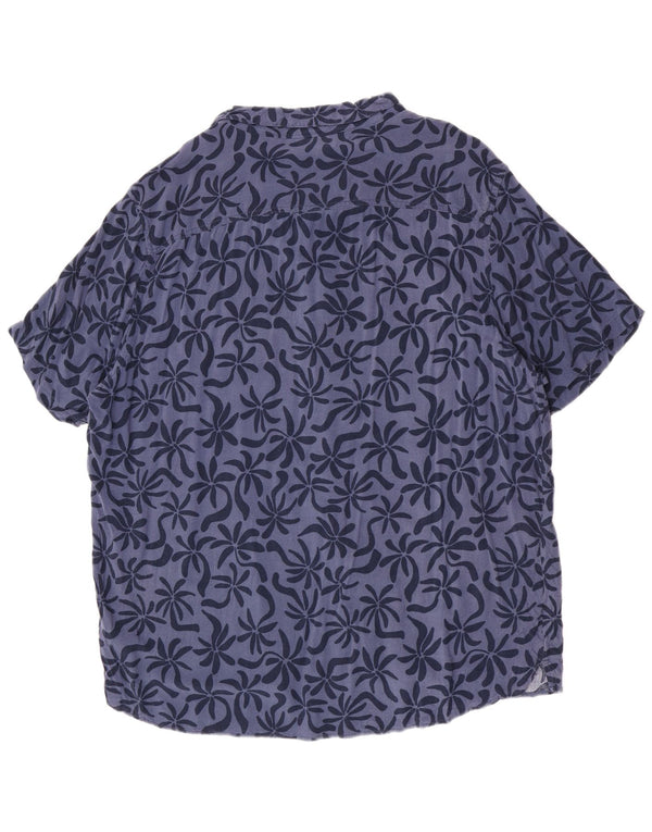 Koszula męska z krótkim rękawem w stylu vintage 5XL Niebieska wiskoza w kwiaty