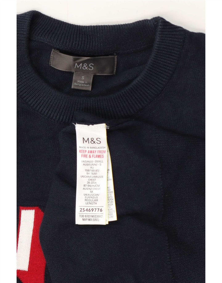 Marks & Spencer Męski sweter z okrągłym dekoltem, mały, granatowy