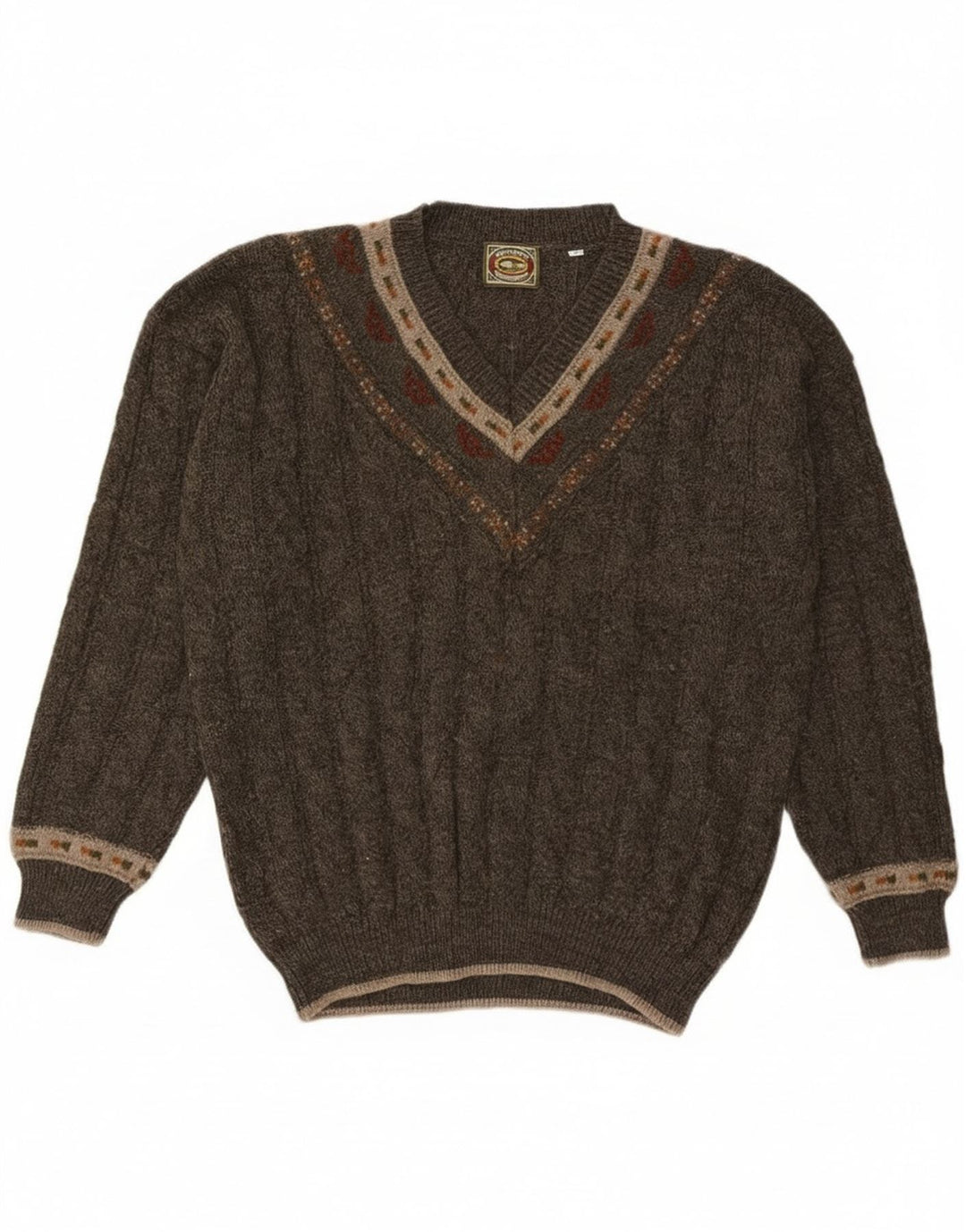 Noba 1950 Męski sweter z dekoltem w szpic IT 52 Duża wełna w kolorze khaki