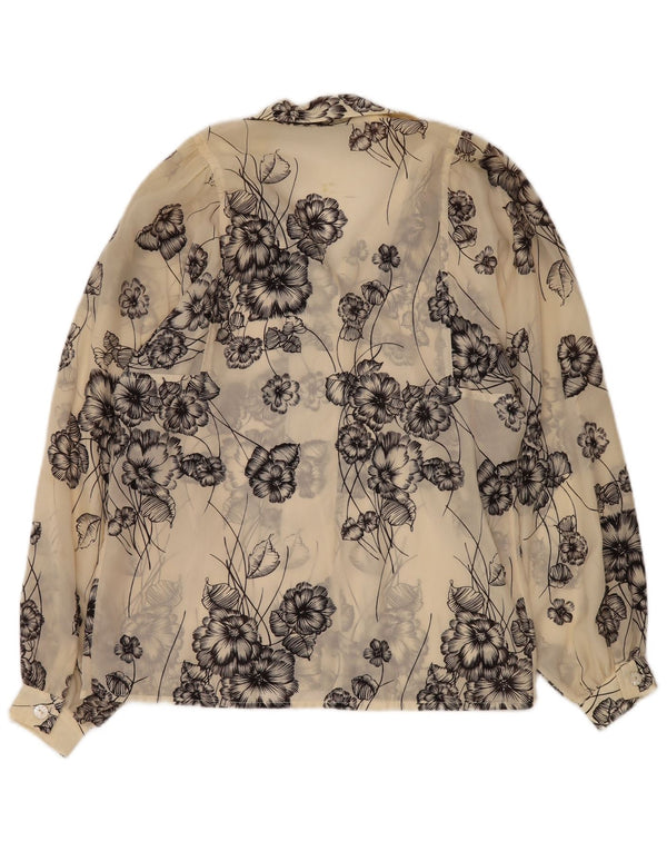 Damska bluzka koszulowa w stylu vintage, prześwitująca UK 12, średnia, w kolorze złamanej bieli, w kwiaty