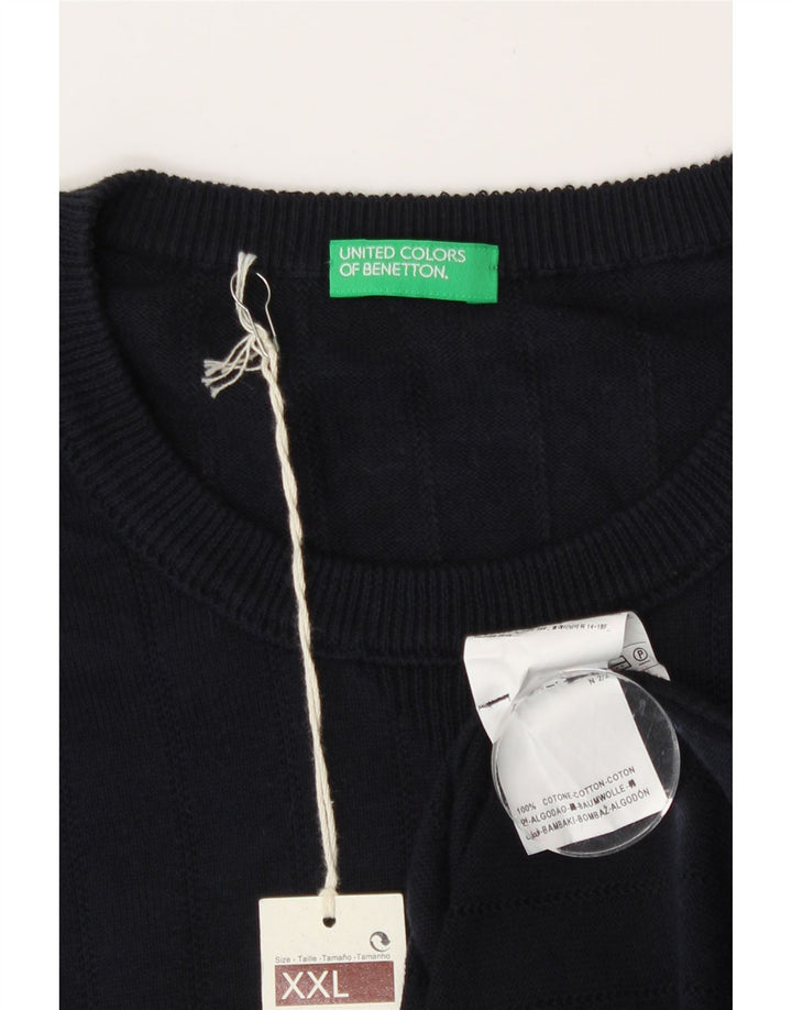 Męski sweter z wycięciem pod szyją Benetton 2XL, granatowy, bawełniany