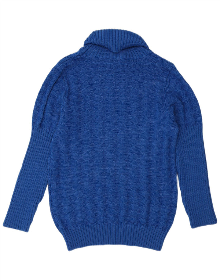 Sweter damski w stylu vintage z wywijanym dekoltem UK 14 Średni niebieski wełniany