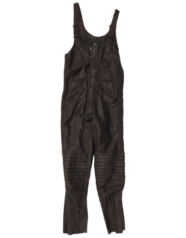 Damski kombinezon skórzany bez rękawów w stylu VINTAGE UK 12, średnia czarna skóra