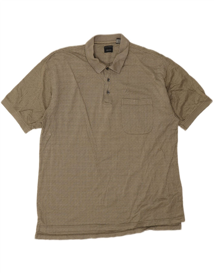 Męska koszulka polo Izod XL, khaki, z geometrycznej bawełny