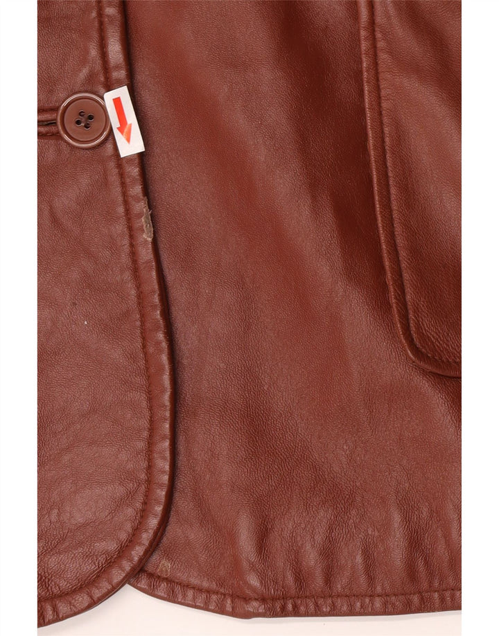 Klasyczna damska marynarka skórzana zapinana na 3 guziki UK 26 5XL Brązowa skóra