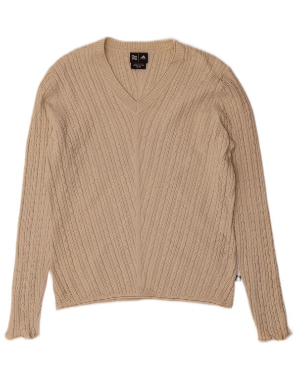 Damski sweter ADIDAS z dekoltem w kształcie litery V, UK 12, średni beżowy jedwab