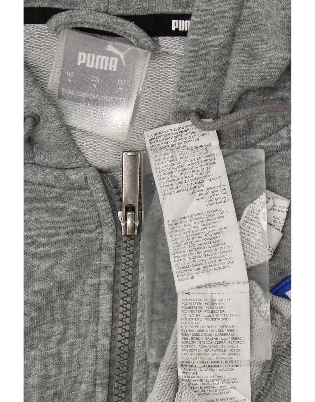 Męski sweter z kapturem i zamkiem błyskawicznym Puma, średnioszary, bawełniany