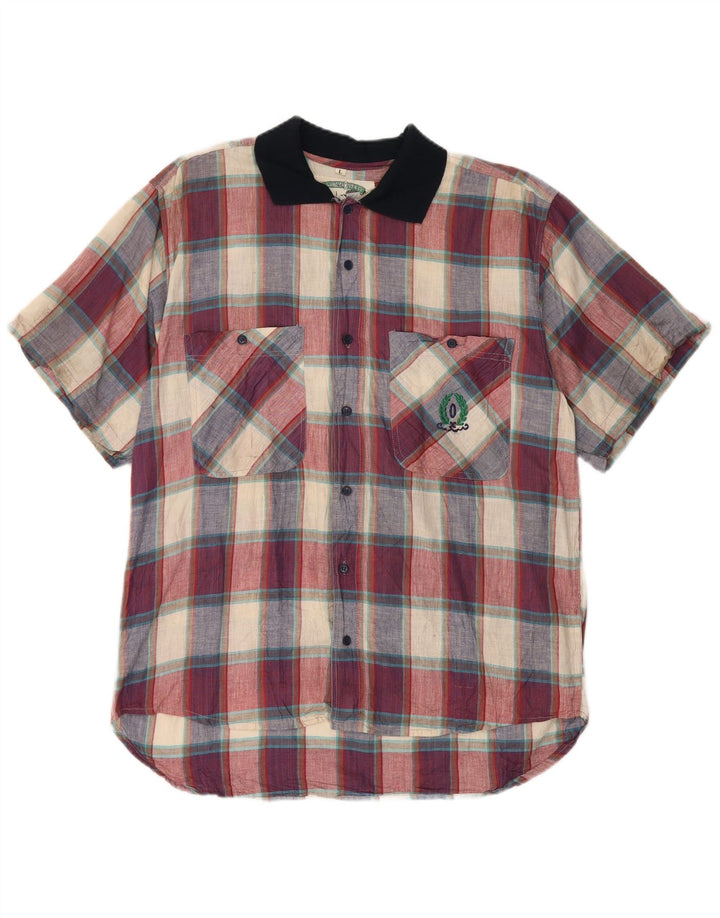 Koszula męska z krótkim rękawem w stylu vintage, duża, wielobarwna, bawełniana krata