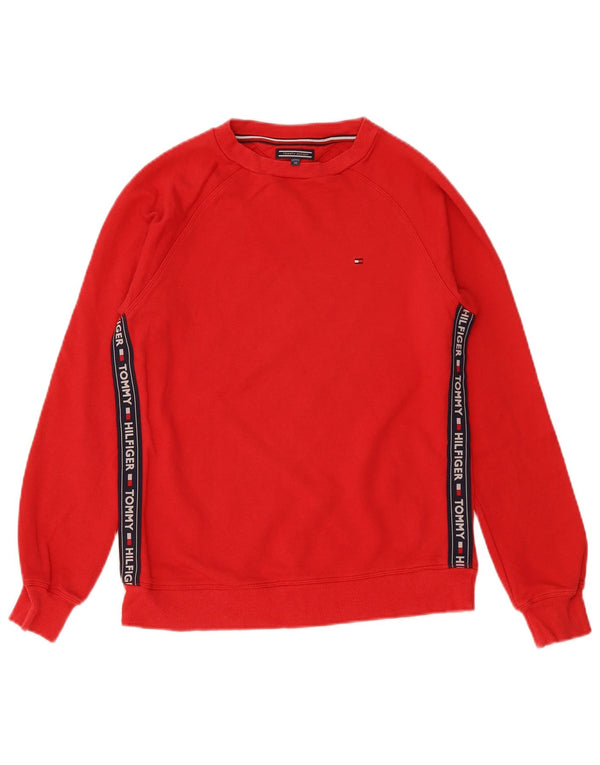 Męska bluza z grafiką TOMMY HILFIGER, sweter XS, bawełniana w kolorze czerwonym