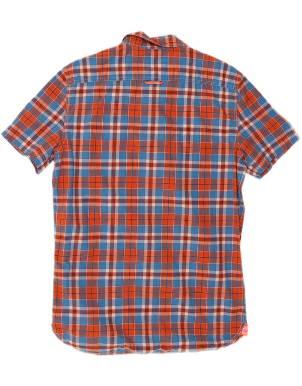 SUPERDRY Męska koszula z krótkim rękawem, bawełniana w średnią niebieską kratkę