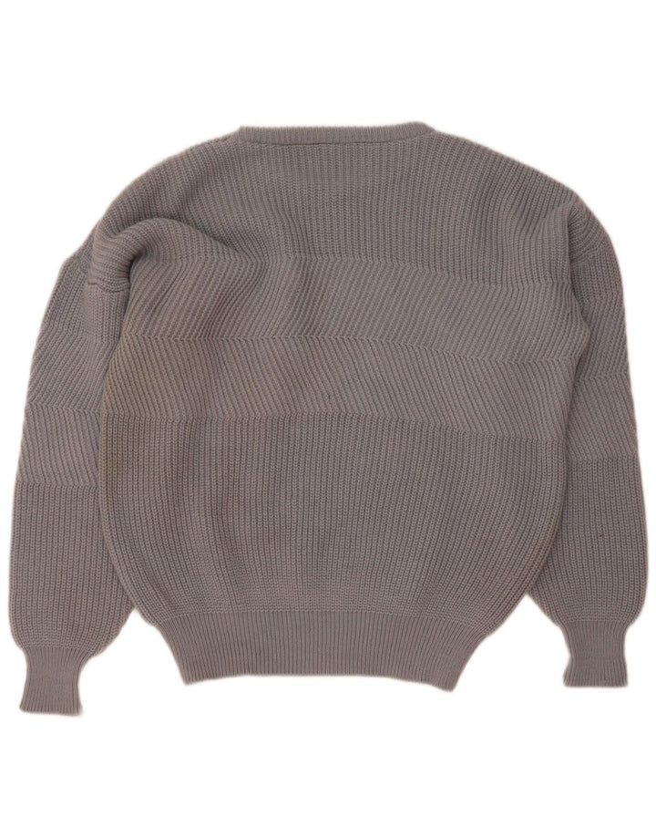 Męski sweter z okrągłym dekoltem w stylu vintage IT 50/52, duży, szary, wełniany