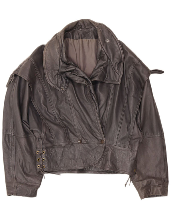 Damska skórzana kurtka bomber w stylu vintage UK 12, średnia szarość