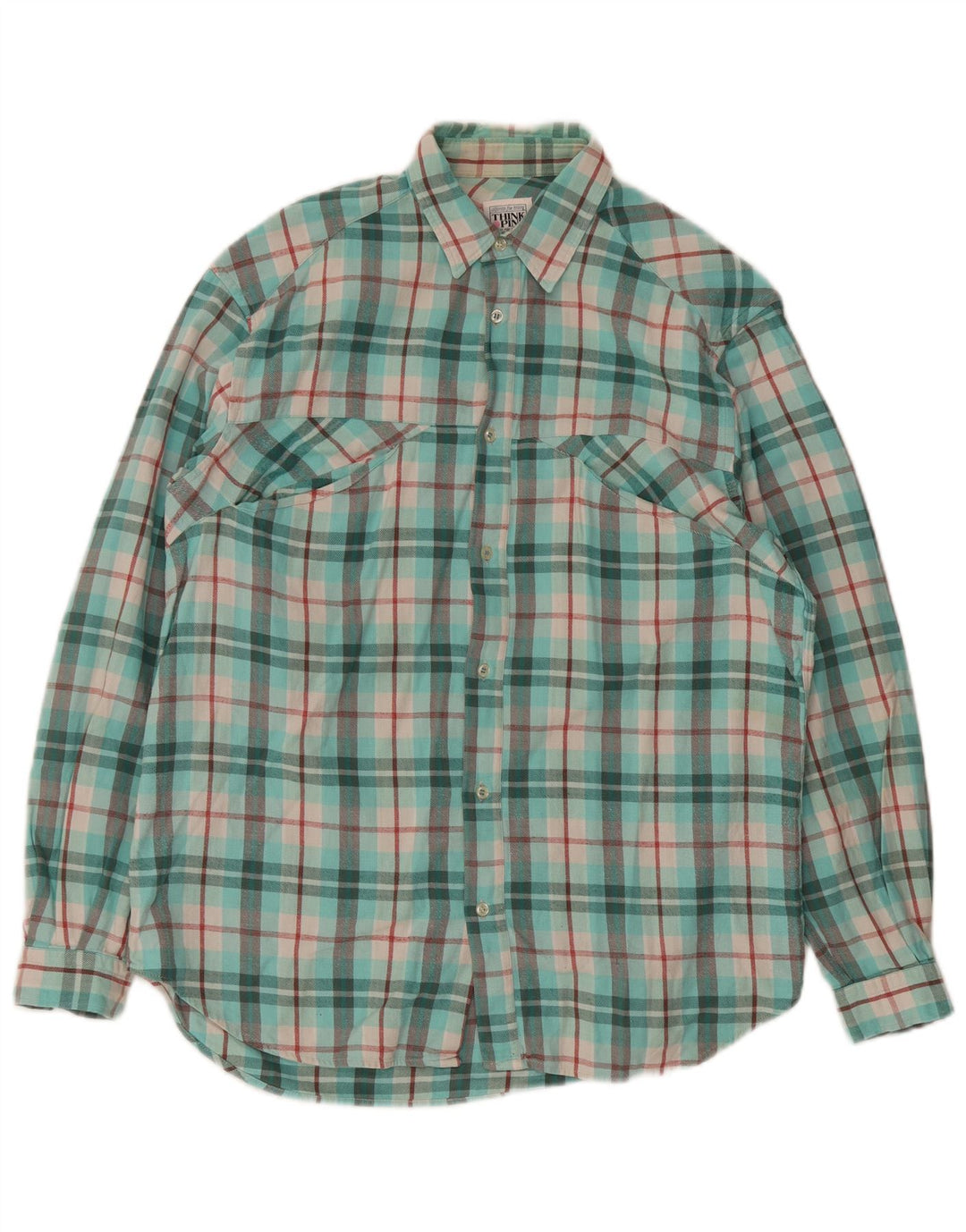 Think różowa męska koszula flanelowa rozmiar 39 15 1/2 w średnią turkusową kratkę