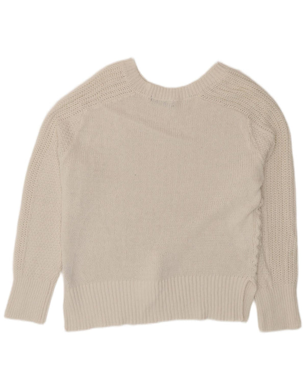Marks & Spencer Damski sweter z dekoltem w kształcie litery V, UK 16, duży, biały, bawełniany